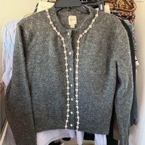 Maeve Charcoal Cardigan with Pearl and Shimmer Details XS NWOT